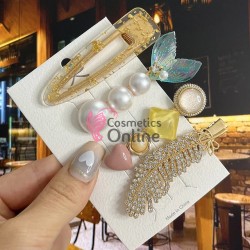 Clema pentru par metalica AGF012II - Auriu cu Perle si Strasuri, Set 4 bucati